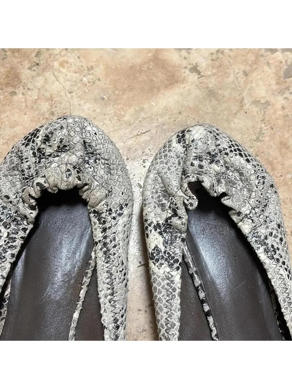 GUC Tory Burch Grey Snakeskin Python Elastic Heel Ballet Flats